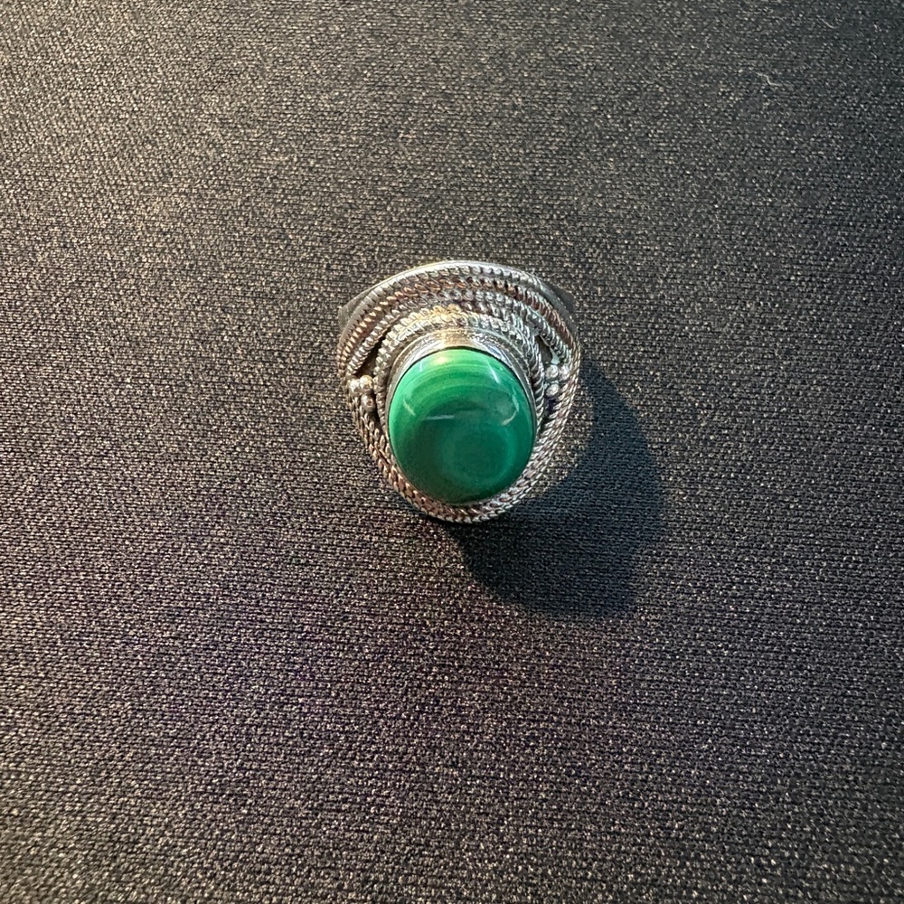 Vintage Sterling Malachite Ring Size 8
